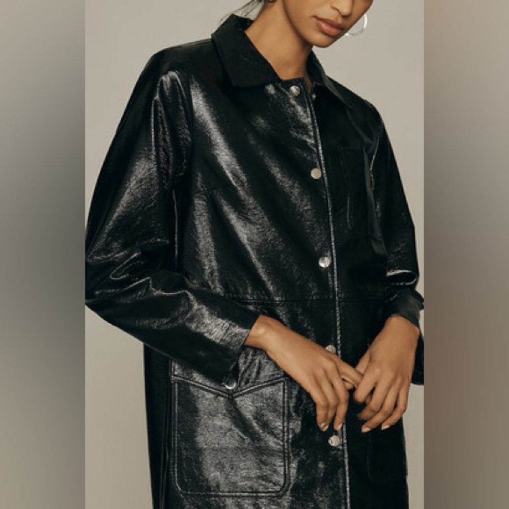 Anthropologie- Maeve Faux Crackled Patent Leather Coat